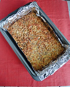 A pan of baked 7 layer bars.