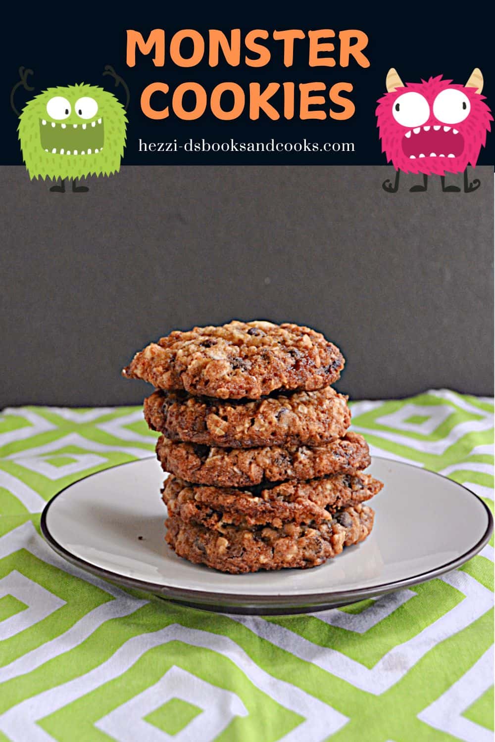 Pin Image: Title, a stack of cookies on a plate.