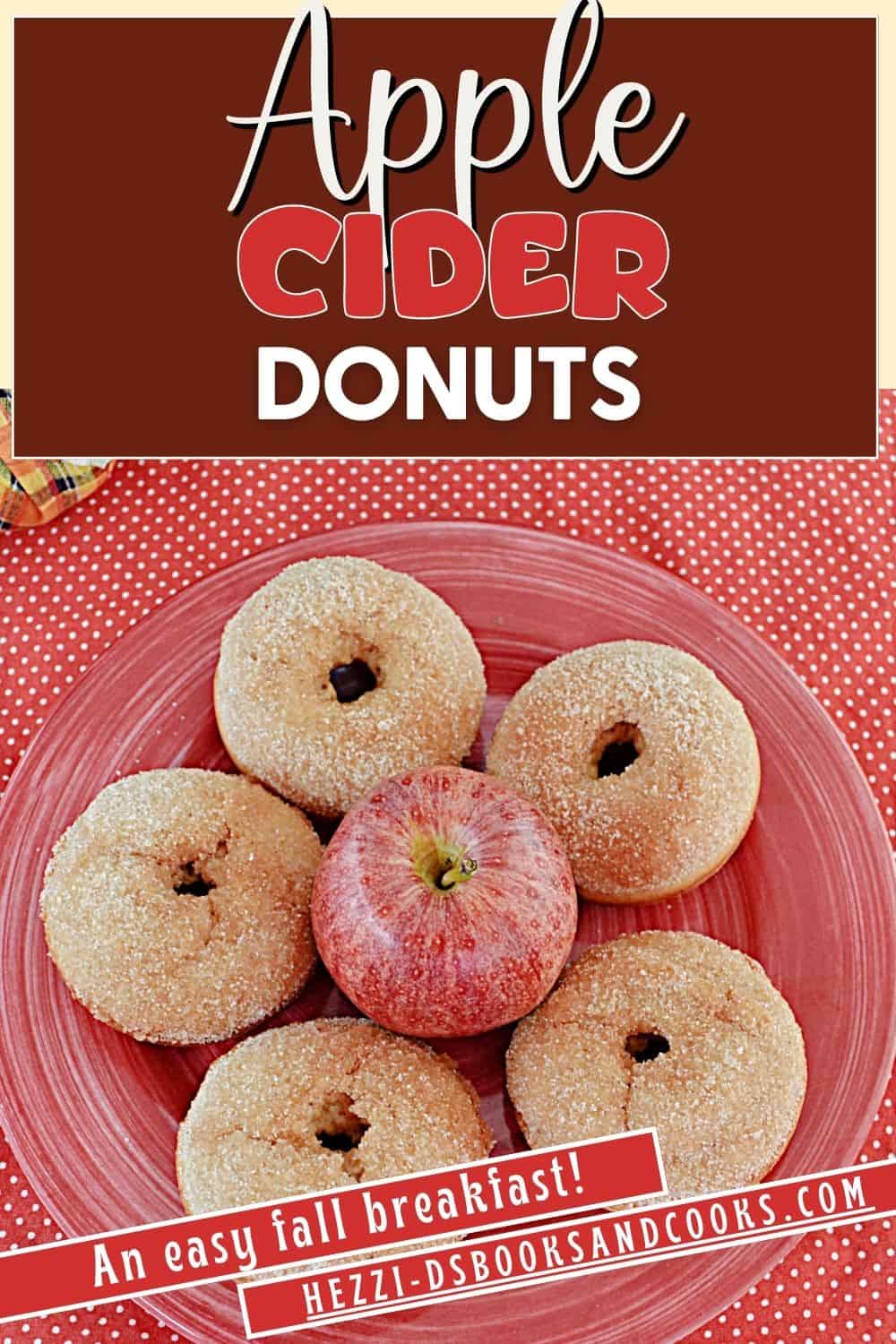 Pin Image: Title, a plate of donuts with an apple in the middle.