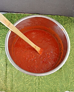 A pot of marinara sauce