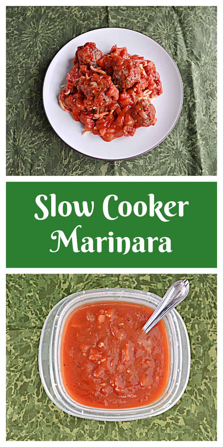Pin Image:  A plate of spaghetti and meatballs with marinara sauce, text title, A container of marinara sauce.
