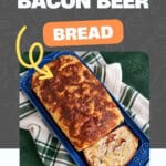 Pin Image: Title, a platter with golden brown bread on it on a dish towel.