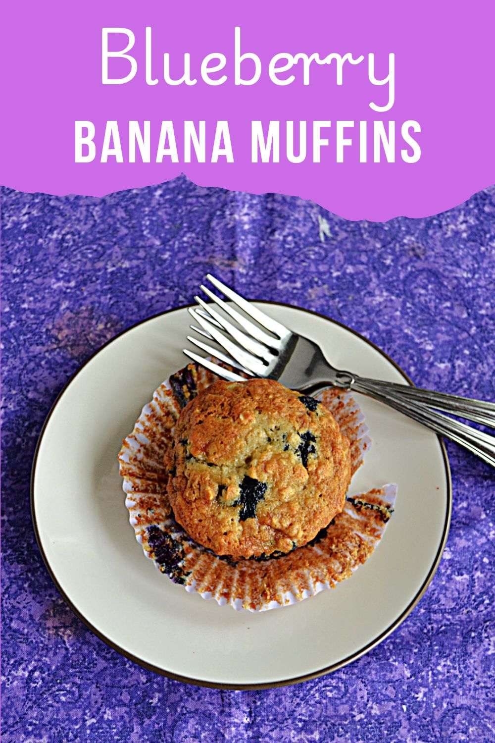 Pin Image: Title, a muffin on a plate with 2 forks.