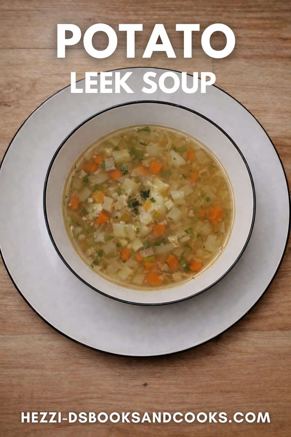 Pin Image: Title, a bowl of potato soup.