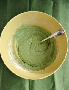 A bowl of green batter.