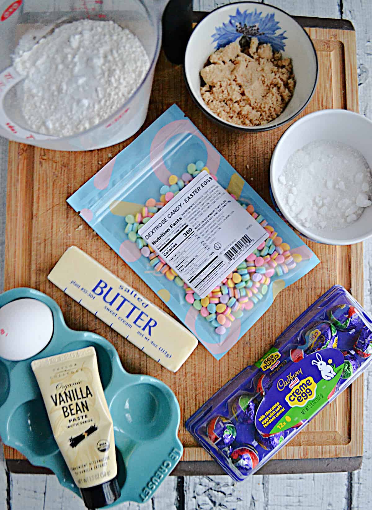 Ingredients to make Easter Egg Surprise Cookies. 