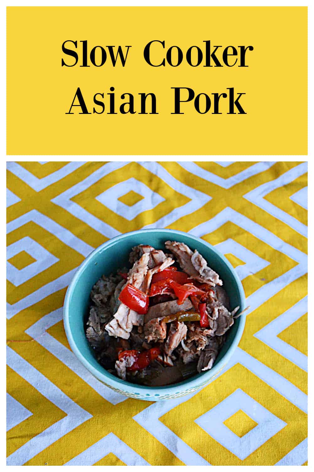 Pin Image:   Text title, a bowl of Pork and Peppers. 
