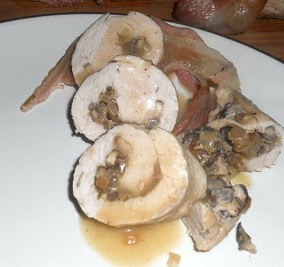 Turkey Roulade with Bacon, Shallots, and Porcini Gravy