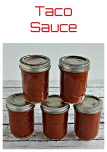 Pin Image: Text title, five jars of taco sauce.
