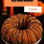 Pin Image: Title, a cake with colored drizzle and candy eyes on it.
