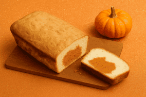A loaf of cake with a pumpkin in the center.