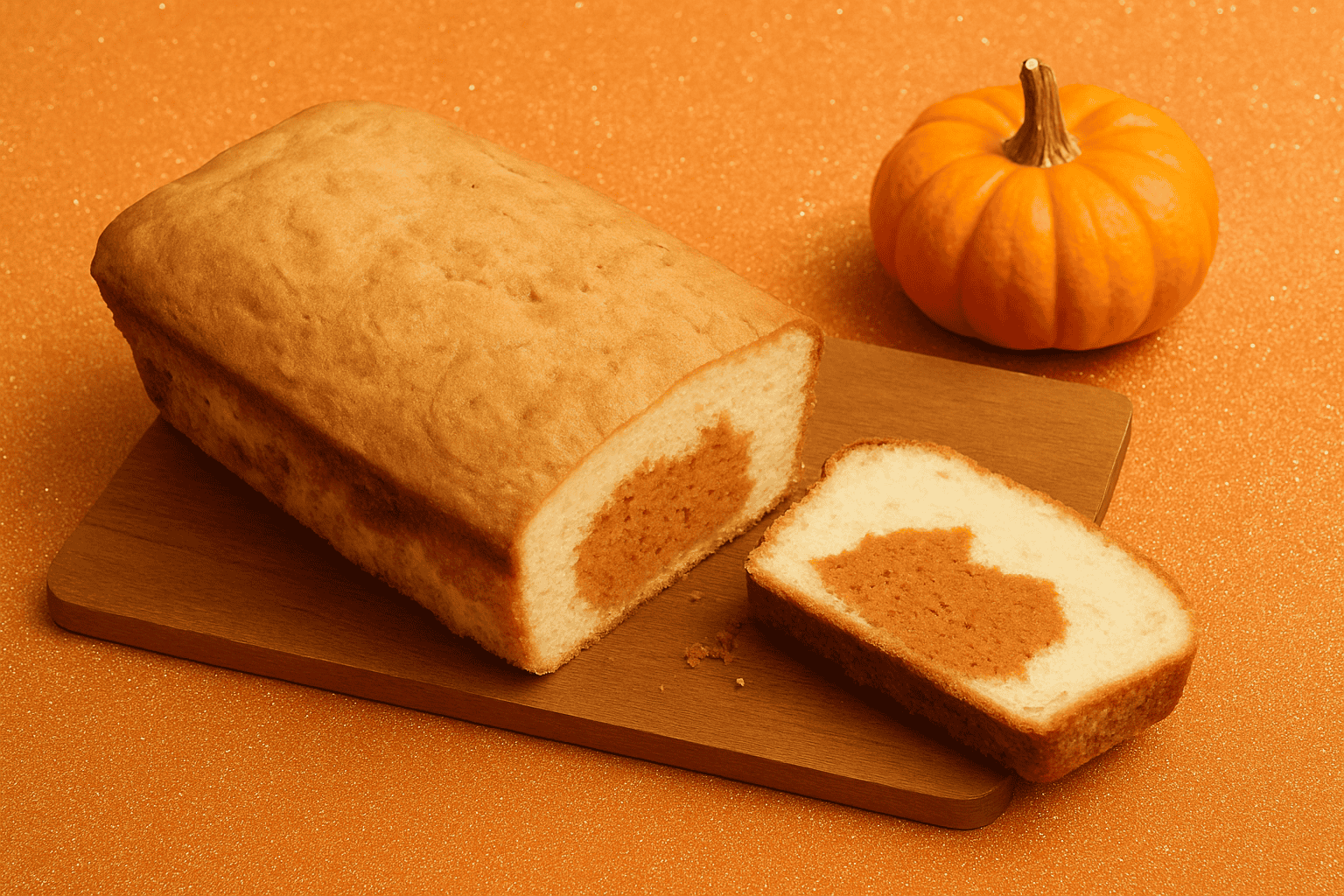 A loaf of cake with a pumpkin in the center.