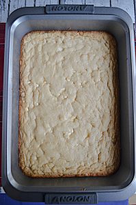 A pan of white chocolate blondies.