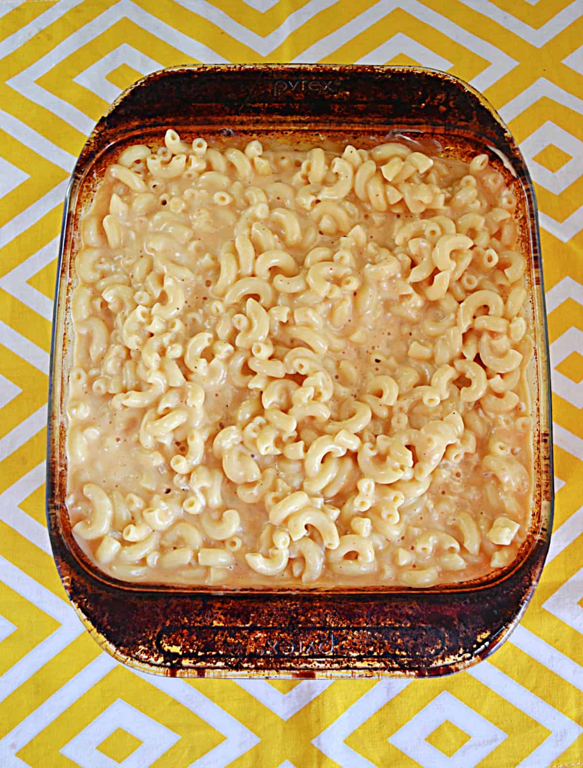 A baking dish of macaroni and cheese