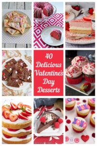 Pin Collage: 8 Valentine's Day dessert photos with text in the middle.