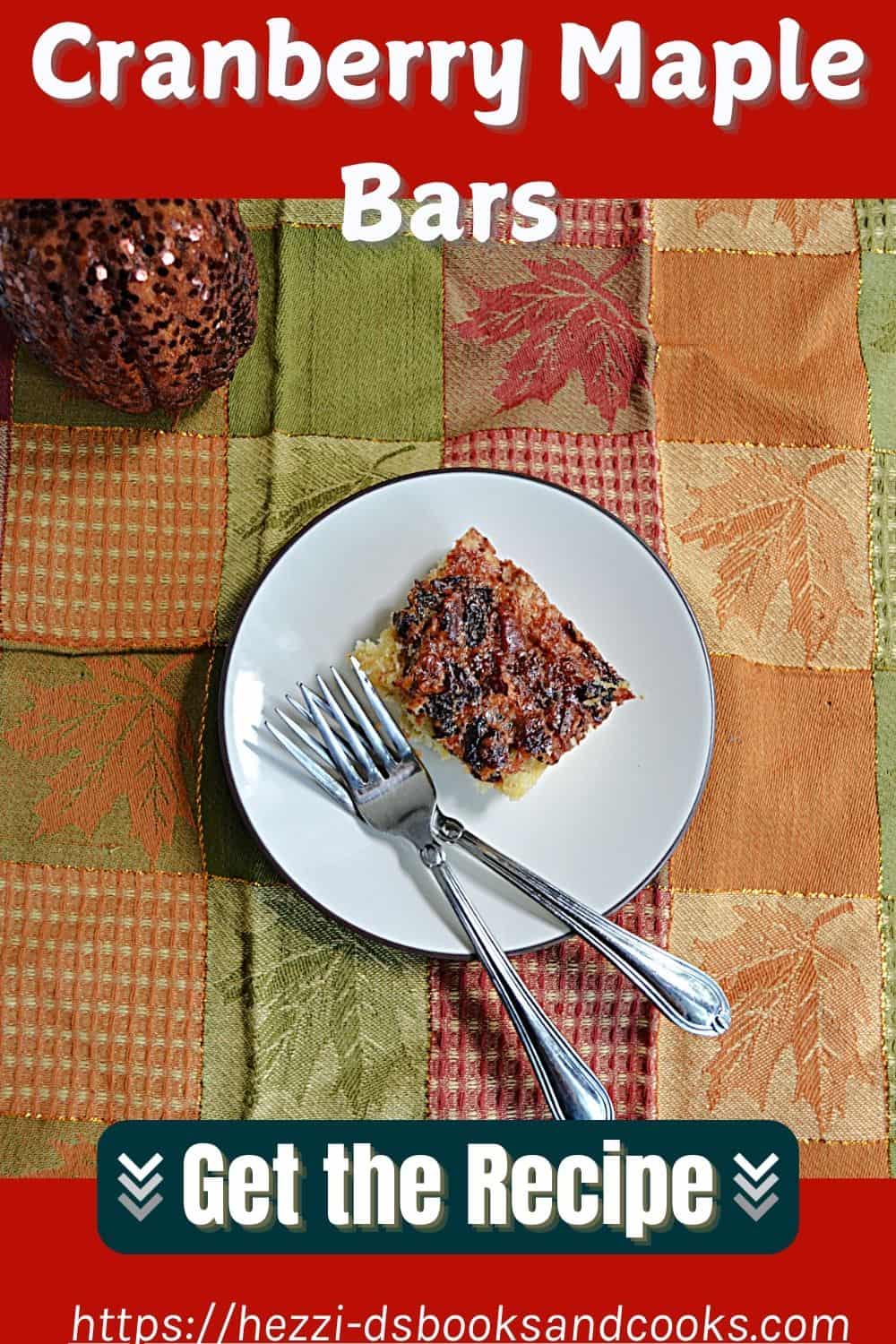 Pin Image:   Title, a top view of a maple bar on a plate with two forks. 