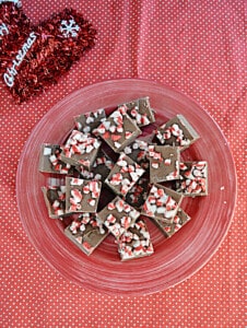 A plate of peppermint fudge squares.