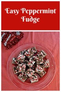 Pin Image: Text title, a plate of peppermint fudge.