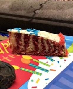 Look at those lovely Zebra stripes in the birthday cake! Red Velvet Zebra Cake