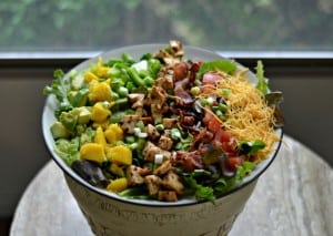 A fun and delicious Carribean Cobb Salad with mango and Pineapple Dressing
