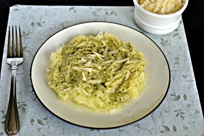 Spaghetti Squash with Hummus Pesto (Gluten Free & Vegan)