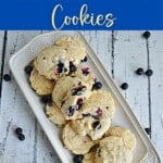 Pin Image: Text title, a platter of lemon blueberry cookies.