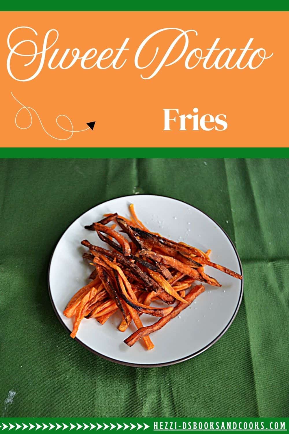 Pin Image: Title, a plate of sweet potato fries.