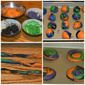 Step by step directions on how to make fun Swirly Halloween Cookies