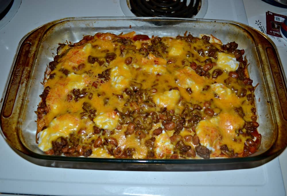 Delicious beef and bean enchilada casserole