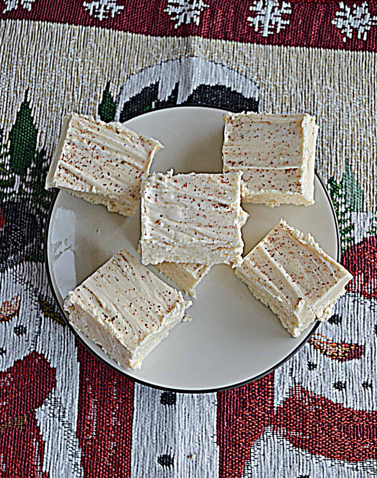 A plate of eggnog fudge.