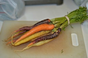 Delicious tri-colored carrots roasted to perfection.