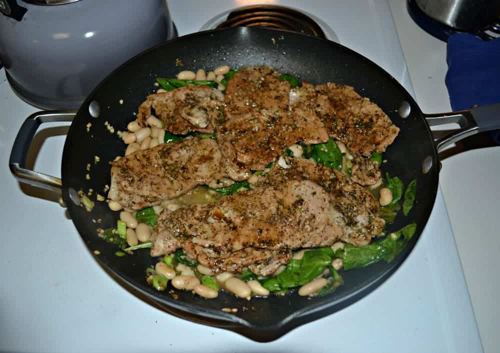 Tuscan Pork chops with beans and spinach
