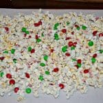 Christmas Popcorn made with M&M's and peppermint chips