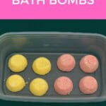 Pin Image: Title, Bath bombs in a container.