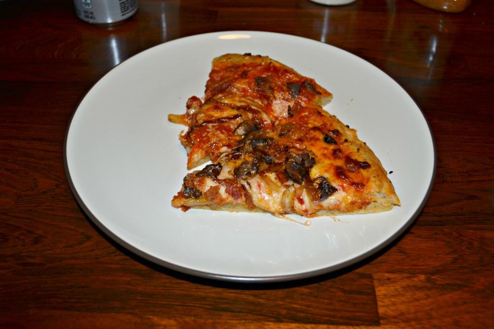 Copycat Recipe: Mellow Mushroom Pizza Crust with mushrooms, bacon, and caramelized onions