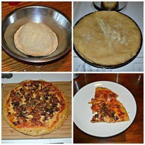 Mellow Mushroom PIzza Crust with bacon, mushrooms, and caramelized onions