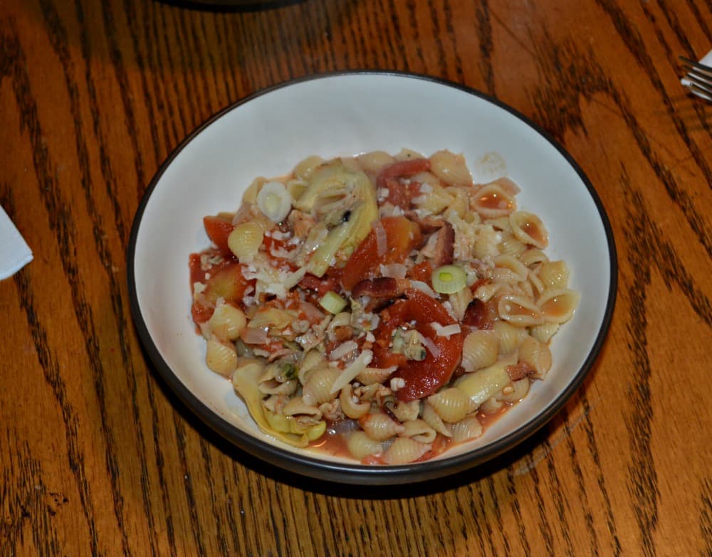 Pasta with Artichoke Clam Sauce and Bacon  | Hezzi-D's Books and Cooks