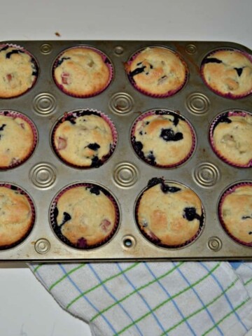 Sweet and tart Blueberry and Rhubarb Muffins