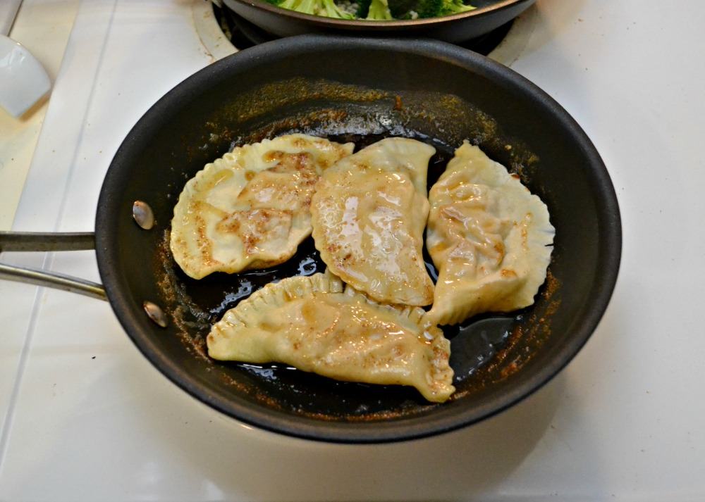 Homemade pierogies sauteed in browned butter.