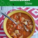 Pin Image: Title, a bowl of beef stew.