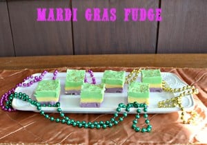 Fun Mardi Gras Fudge with layers of gold, green, and purple