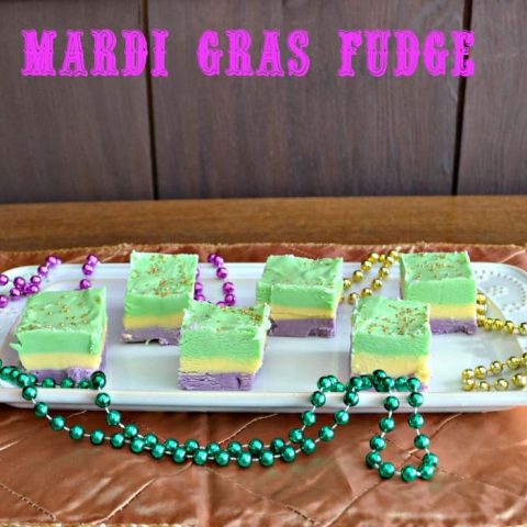 Fun Mardi Gras Fudge with layers of gold, green, and purple