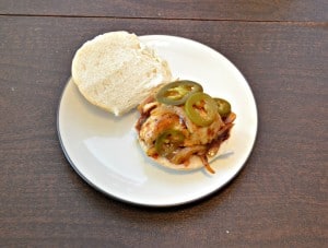 Spicy BBQ Chicken Sandwich topped with jalapenos and Pepper Jack Cheese