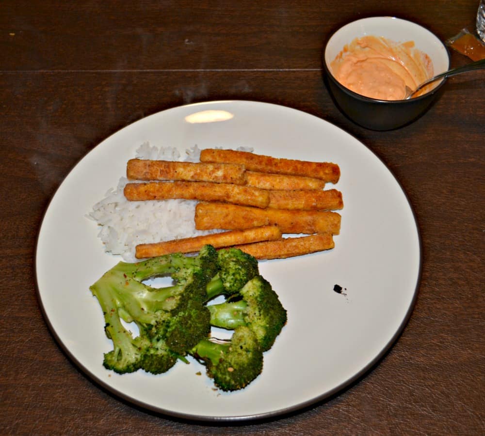 An awesome vegan meal: Tofu fries and broccoli steaks