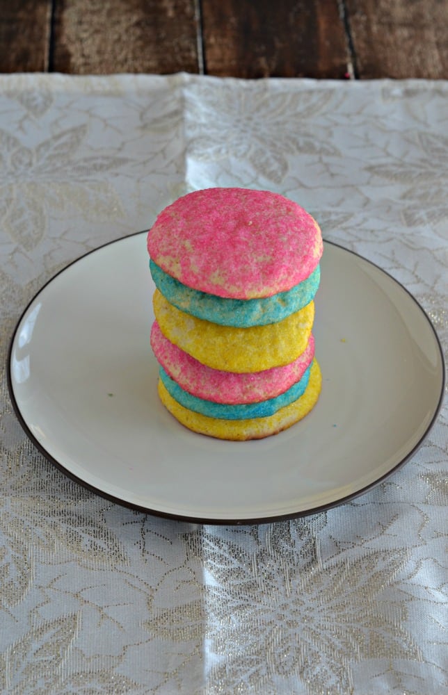 Bright and colorful Almond Sugar Cookies rolled in colored sugar