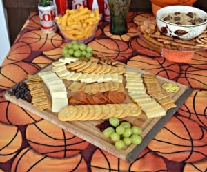 Basketball Party with a gourmet cheese board, chips, and Coke