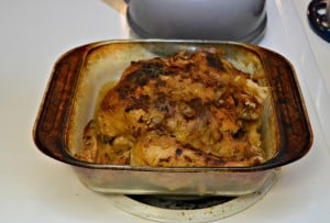 Whole chicken is cooked in the crockpot all day then browned for a few minutes in the oven.