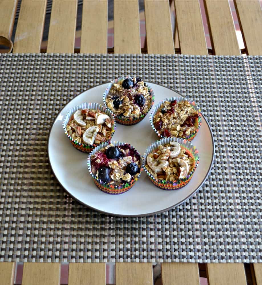 Individual Baked Oatmeal Bites with mixed berries, banana nut, or spiced cranberries.