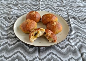 Pretzel Buns filled with spicy chorizo and cheddar cheese. A great appetizer or snack recipe!