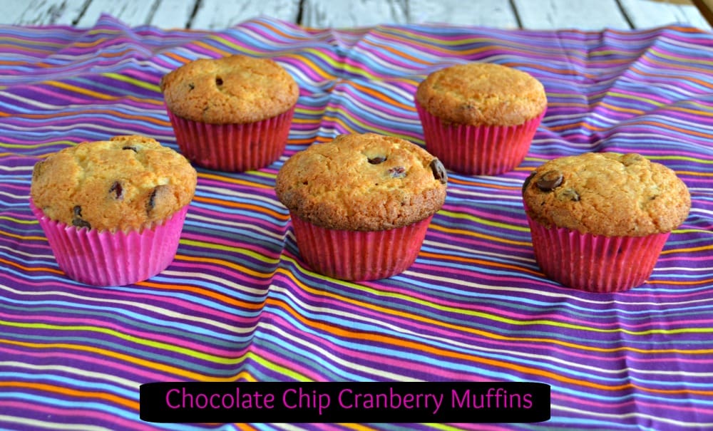 Muffins made with sweet chocolate chips and tart cranberries
